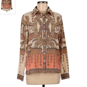 ASOS Long Sleeve Botton Up Collared Shirt Blouse Cream Women's Size 6 Allover